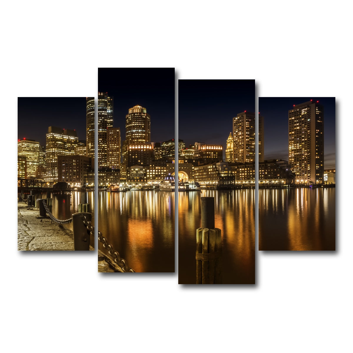 AUTO-MOCKUP WHITE | Boston Fan Pier Park & Skyline at Night | 4 Piece | Gallery Wrap Canvas | group=4_short