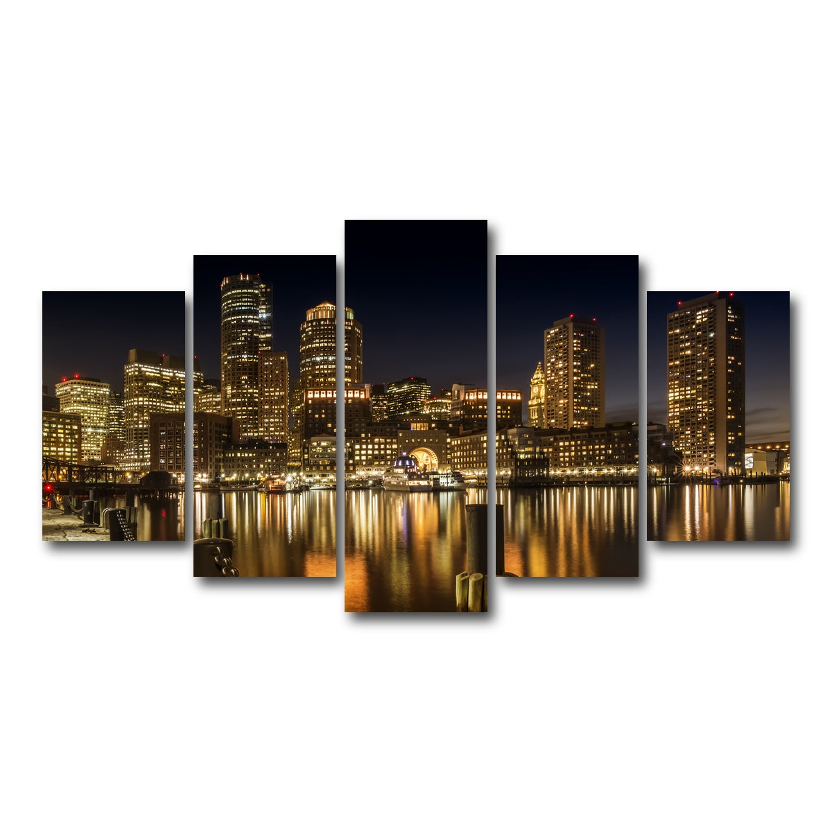 AUTO-MOCKUP WHITE | Boston Fan Pier Park & Skyline at Night | 5 Piece | Gallery Wrap Canvas | group=5_normal