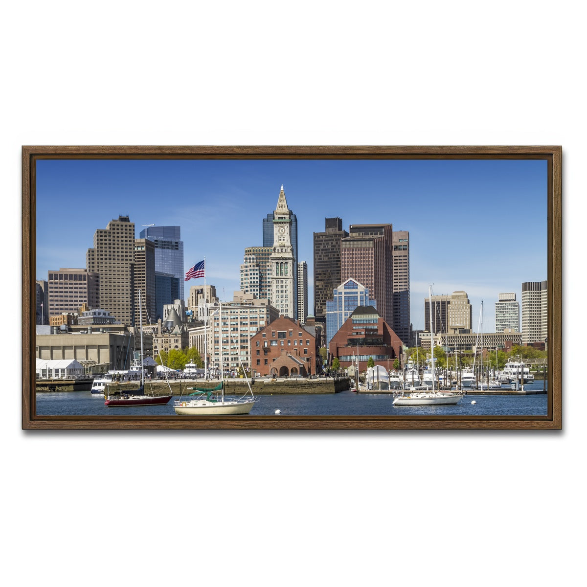 AUTO-MOCKUP WHITE | Boston Skyline North End & Financial District | 1 Piece | Walnut Framed Canvas | group=2x1