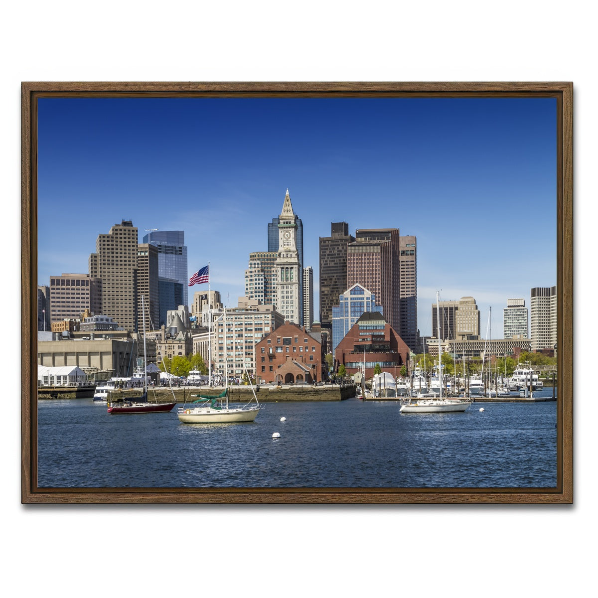 AUTO-MOCKUP WHITE | Boston Skyline North End & Financial District | 1 Piece | Walnut Framed Canvas | group=4x3