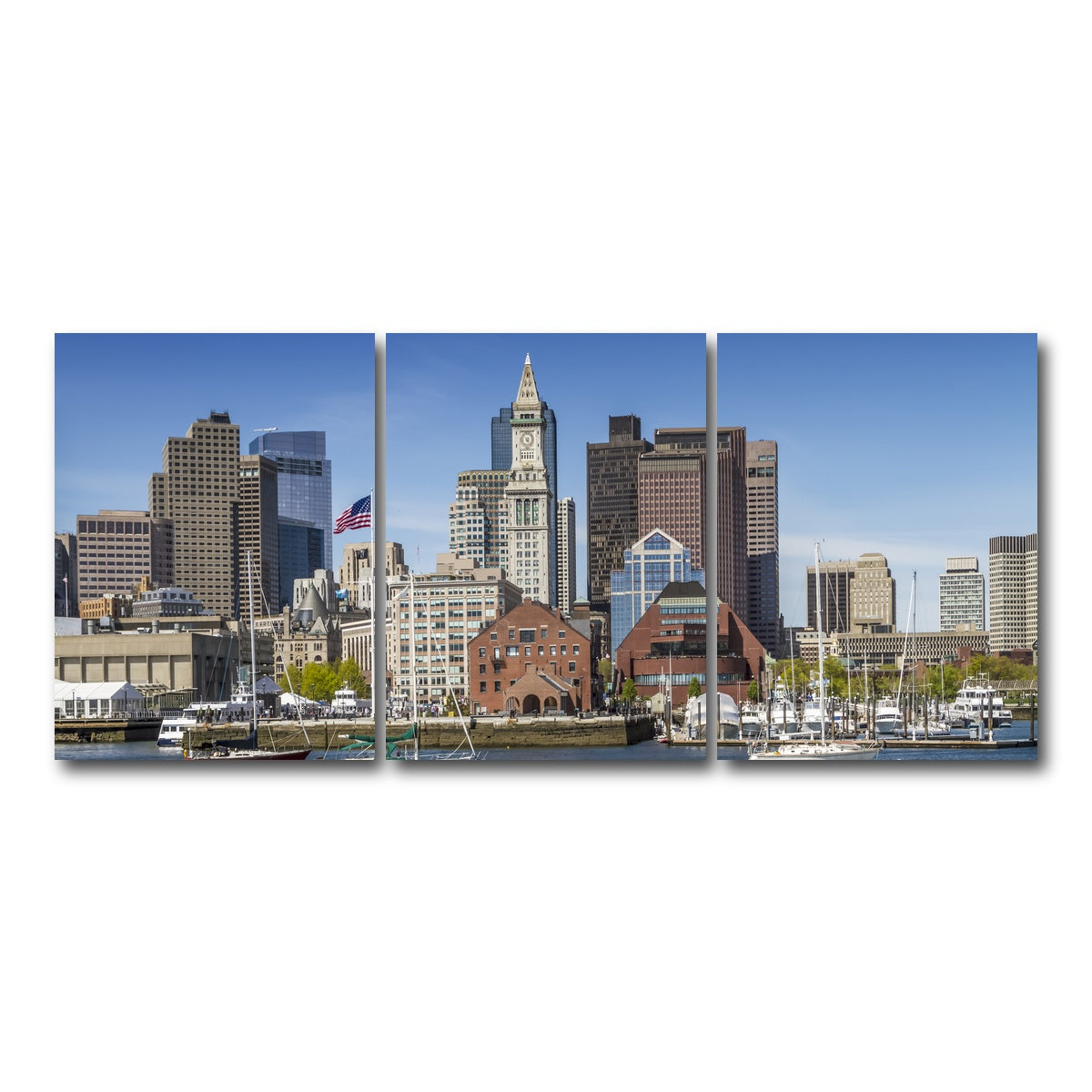 AUTO-MOCKUP WHITE | Boston Skyline North End & Financial District | 3 Piece | Gallery Wrap Canvas | group=18x24