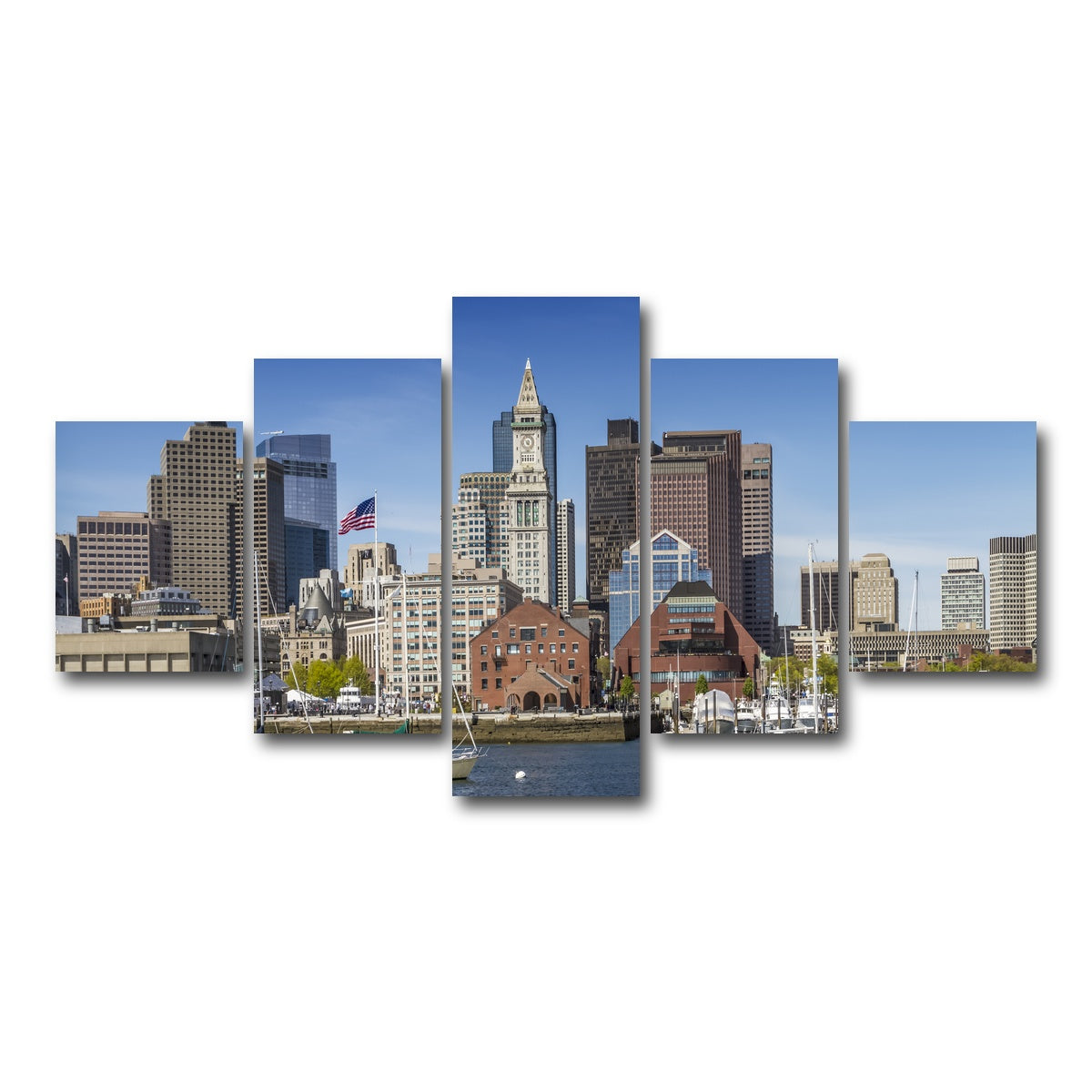 AUTO-MOCKUP WHITE | Boston Skyline North End & Financial District | 5 Piece | Gallery Wrap Canvas | group=5_short