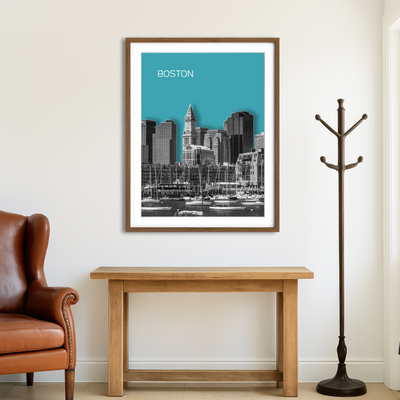 AUTO-MOCKUP ROOM | Boston Skyline Turquoise Wall Art