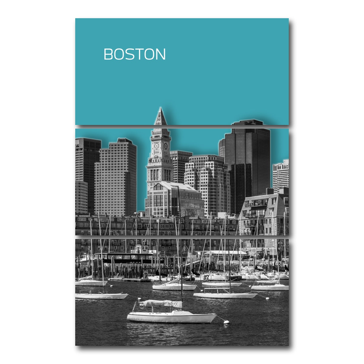 AUTO-MOCKUP WHITE | Boston Skyline Turquoise | 3 Piece | Gallery Wrap Canvas | group=12x24_stacked