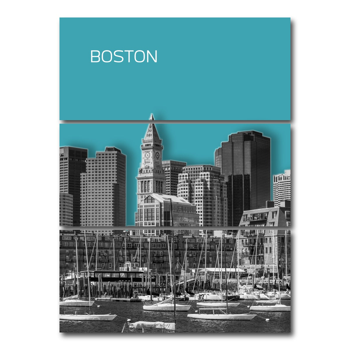 AUTO-MOCKUP WHITE | Boston Skyline Turquoise | 3 Piece | Gallery Wrap Canvas | group=8x18_stacked