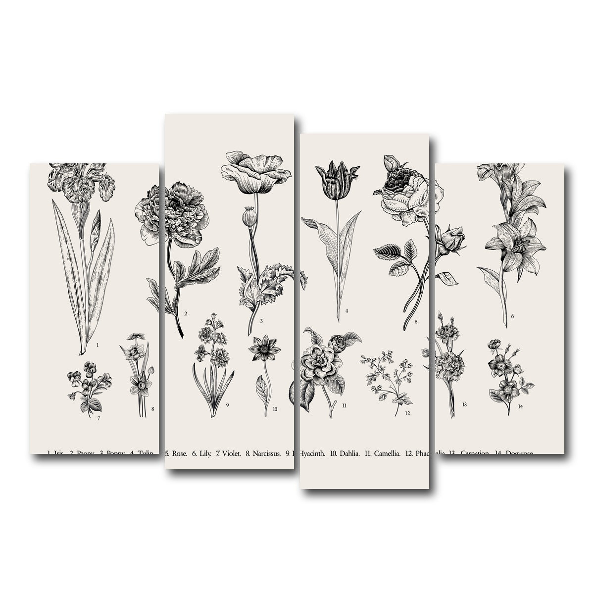 AUTO-MOCKUP WHITE | Botany Set Vintage Flowers | 4 Piece | Gallery Wrap Canvas | group=4_normal