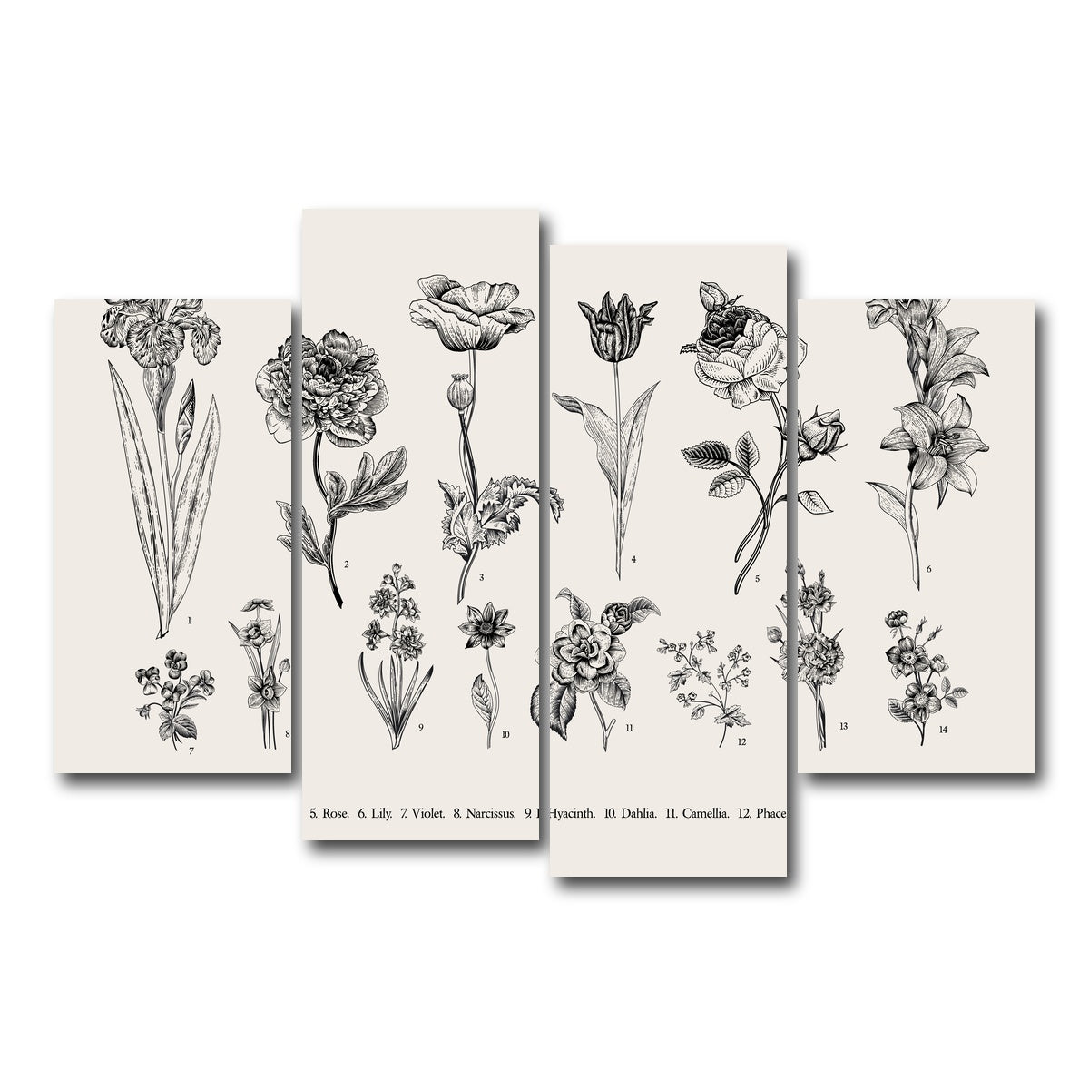 AUTO-MOCKUP WHITE | Botany Set Vintage Flowers | 4 Piece | Gallery Wrap Canvas | group=4_short