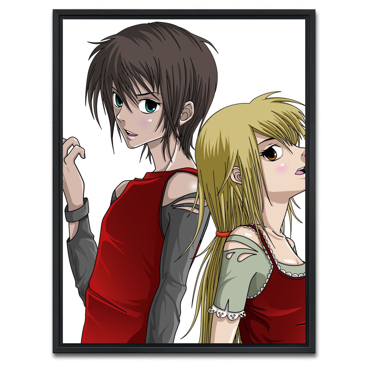 AUTO-MOCKUP WHITE | Boy & Girl Anime Style | 1 Piece | Black Framed Canvas | group=3x4