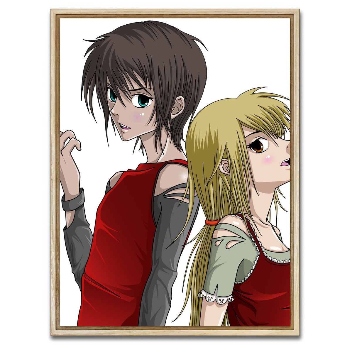 AUTO-MOCKUP WHITE | Boy & Girl Anime Style | 1 Piece | Natural Framed Canvas | group=3x4