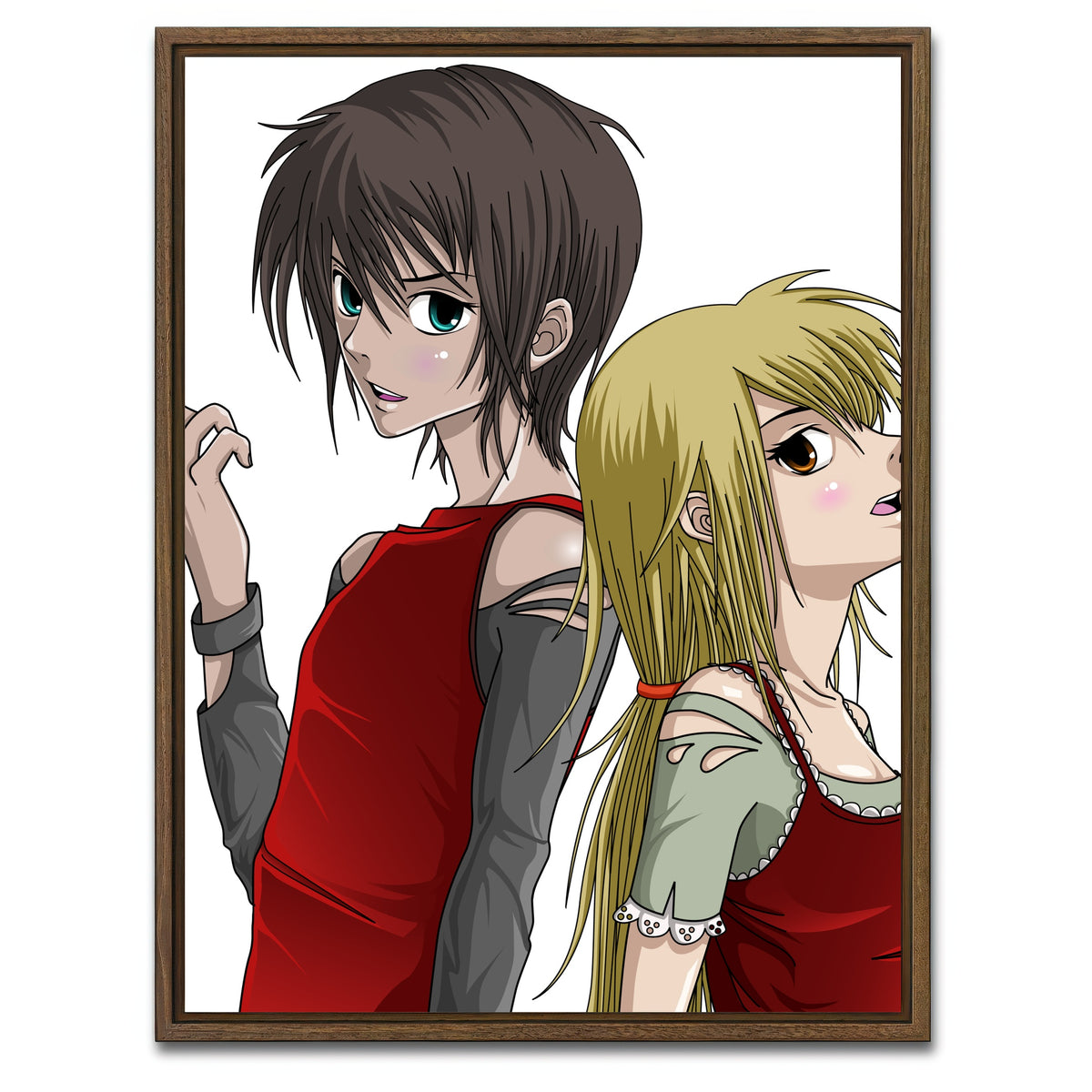 AUTO-MOCKUP WHITE | Boy & Girl Anime Style | 1 Piece | Walnut Framed Canvas | group=3x4