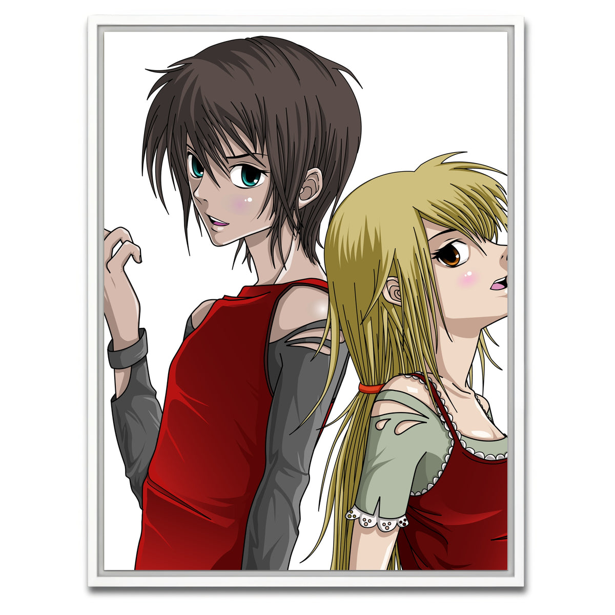 AUTO-MOCKUP WHITE | Boy & Girl Anime Style | 1 Piece | White Framed Canvas | group=3x4