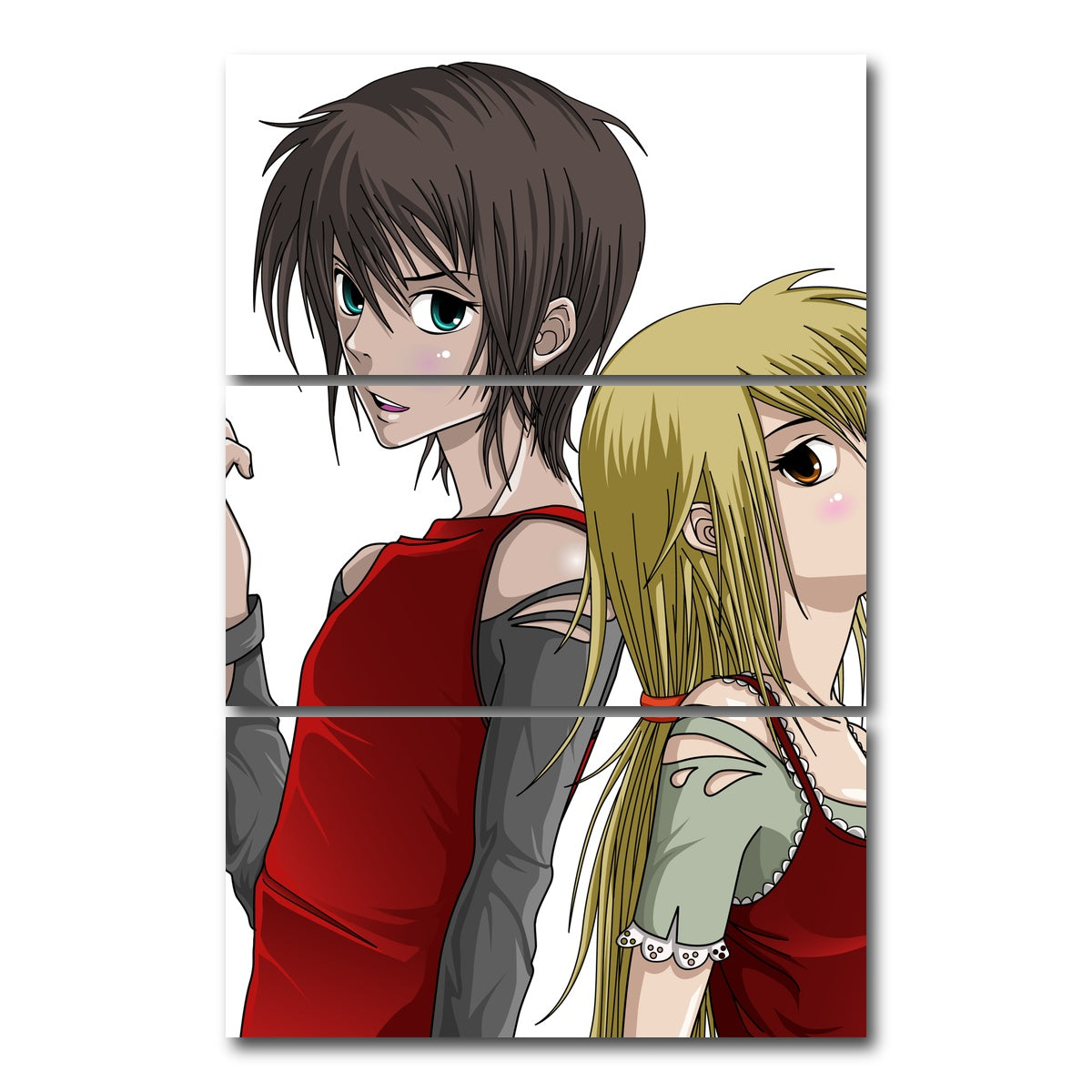 AUTO-MOCKUP WHITE | Boy & Girl Anime Style | 3 Piece | Gallery Wrap Canvas | group=12x24_stacked