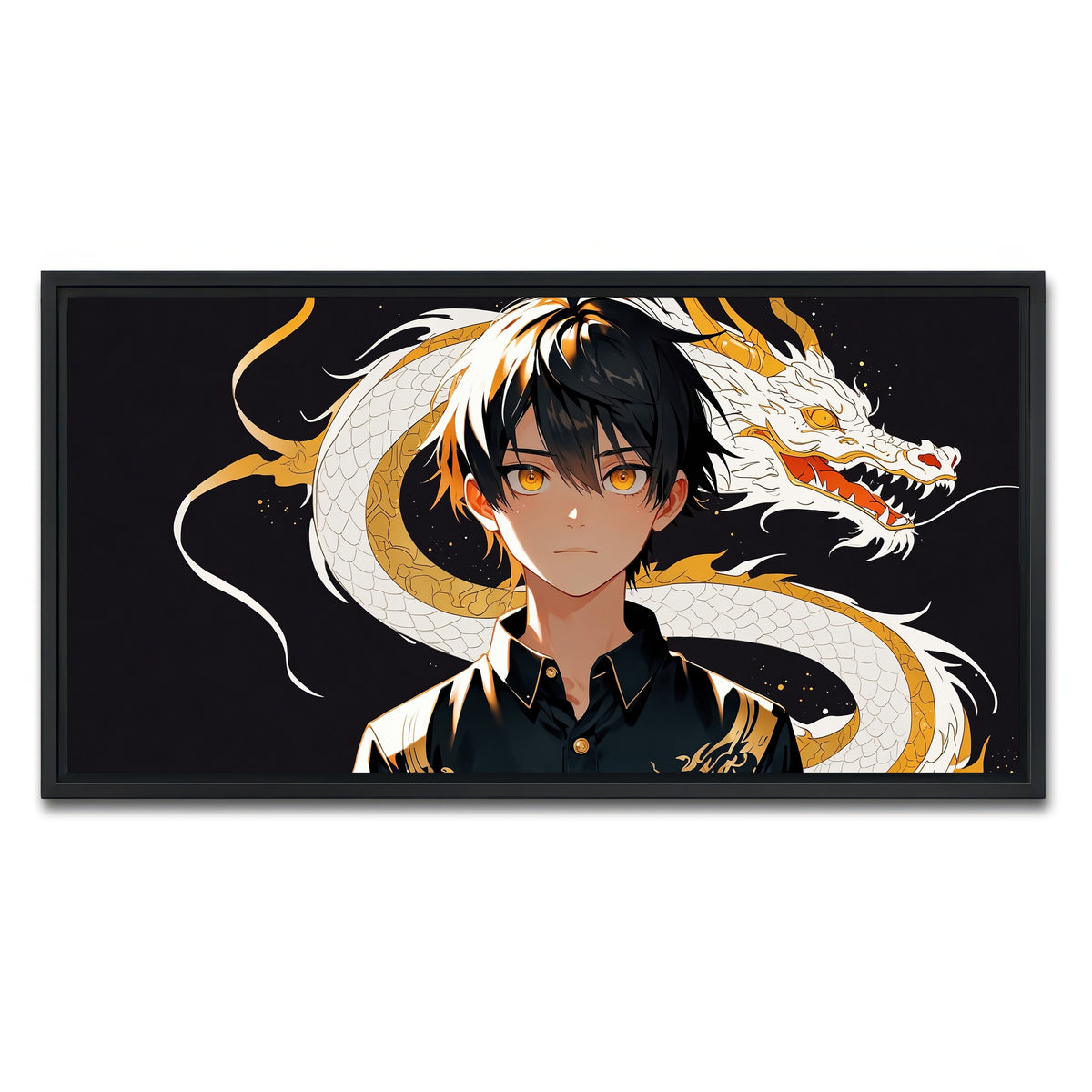 AUTO-MOCKUP WHITE | Boy with Dragon | 1 Piece | Black Framed Canvas | group=2x1