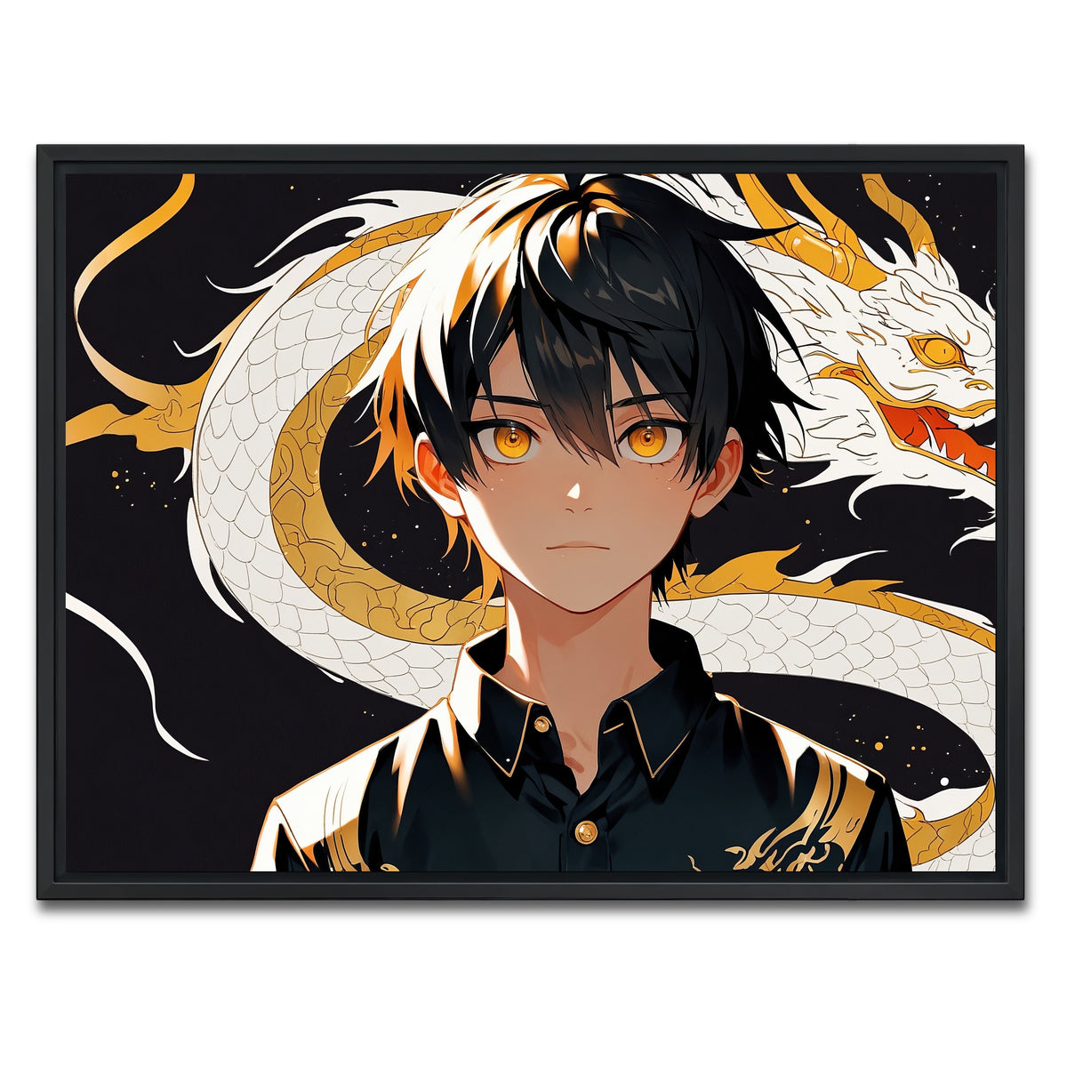 AUTO-MOCKUP WHITE | Boy with Dragon | 1 Piece | Black Framed Canvas | group=4x3