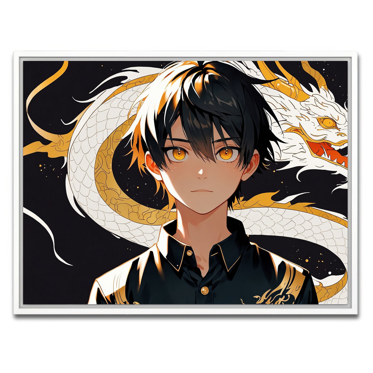 AUTO-MOCKUP WHITE | Boy with Dragon | 1 Piece | White Framed Canvas | group=4x3