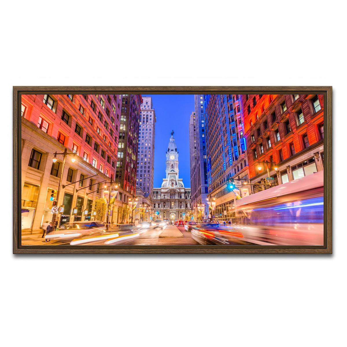 AUTO-MOCKUP WHITE | Broad Street with City Hall | 1 Piece | Walnut Framed Canvas | group=2x1