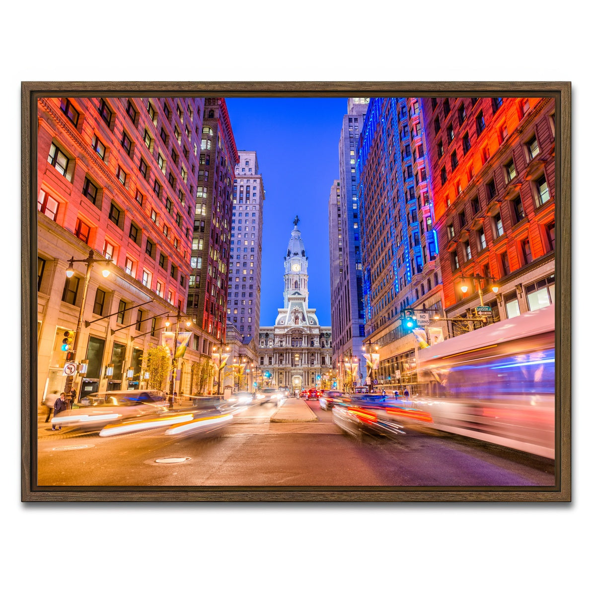 AUTO-MOCKUP WHITE | Broad Street with City Hall | 1 Piece | Walnut Framed Canvas | group=4x3