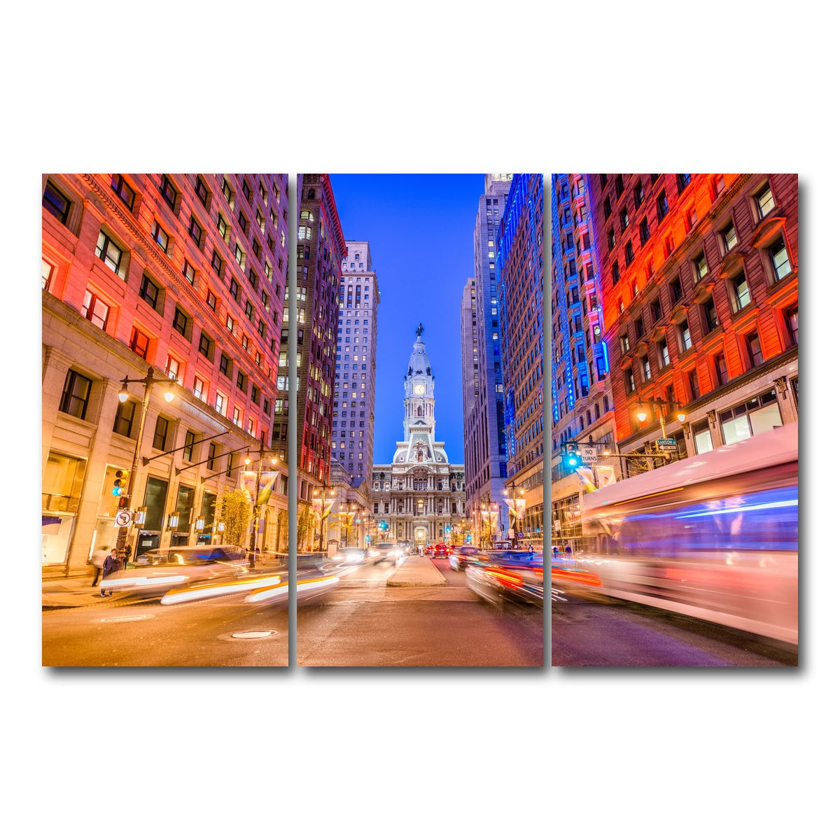 AUTO-MOCKUP WHITE | Broad Street with City Hall | 3 Piece | Gallery Wrap Canvas | group=12x24