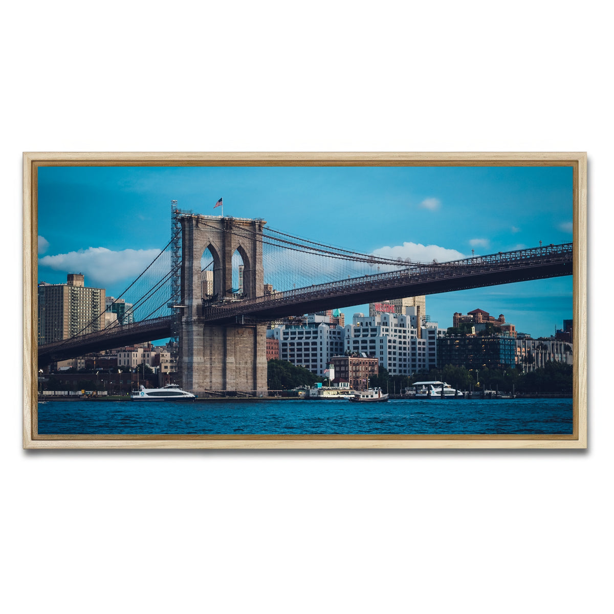 AUTO-MOCKUP WHITE | Brooklyn Bridge Blue Hour | 1 Piece | Natural Framed Canvas | group=2x1