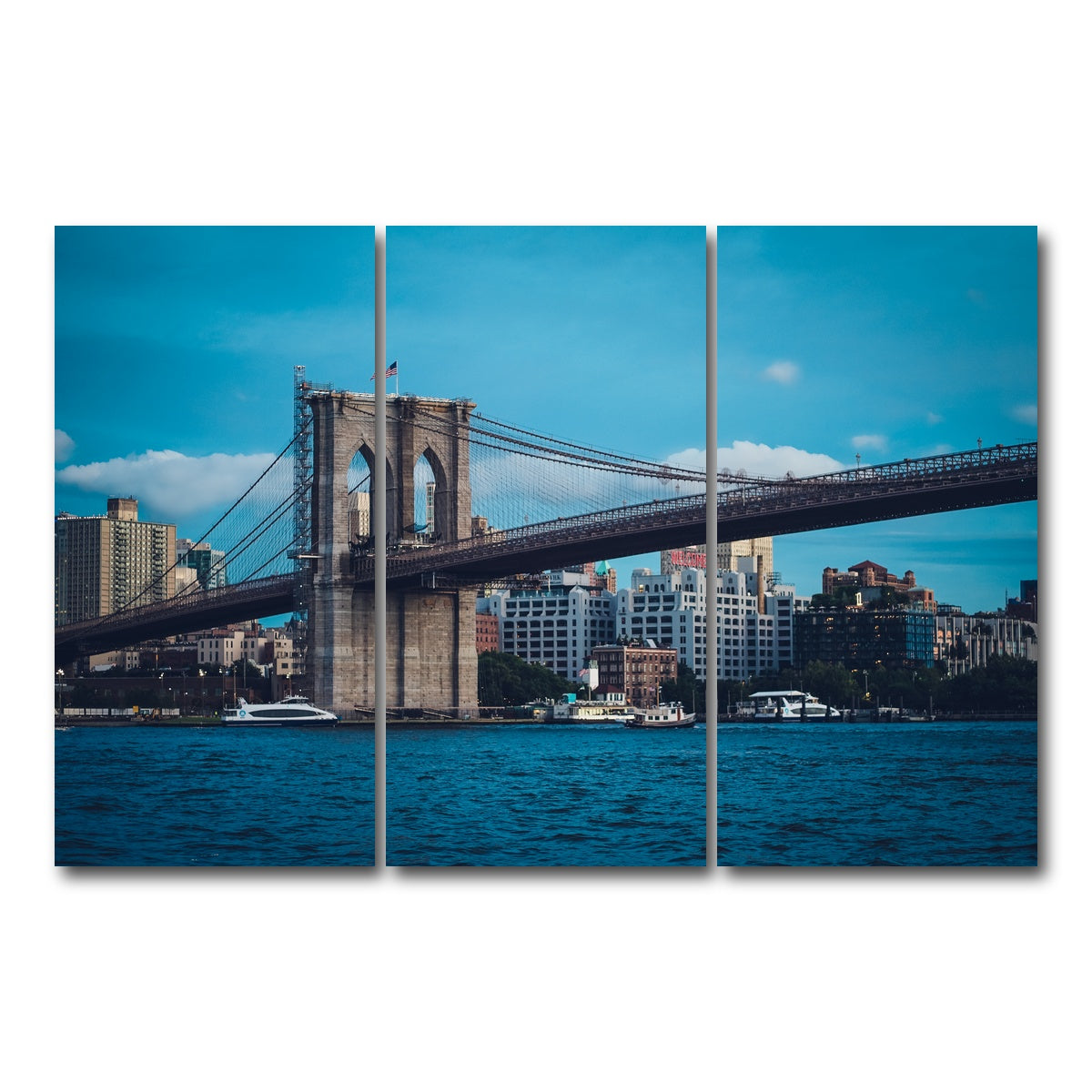 AUTO-MOCKUP WHITE | Brooklyn Bridge Blue Hour | 3 Piece | Gallery Wrap Canvas | group=12x24