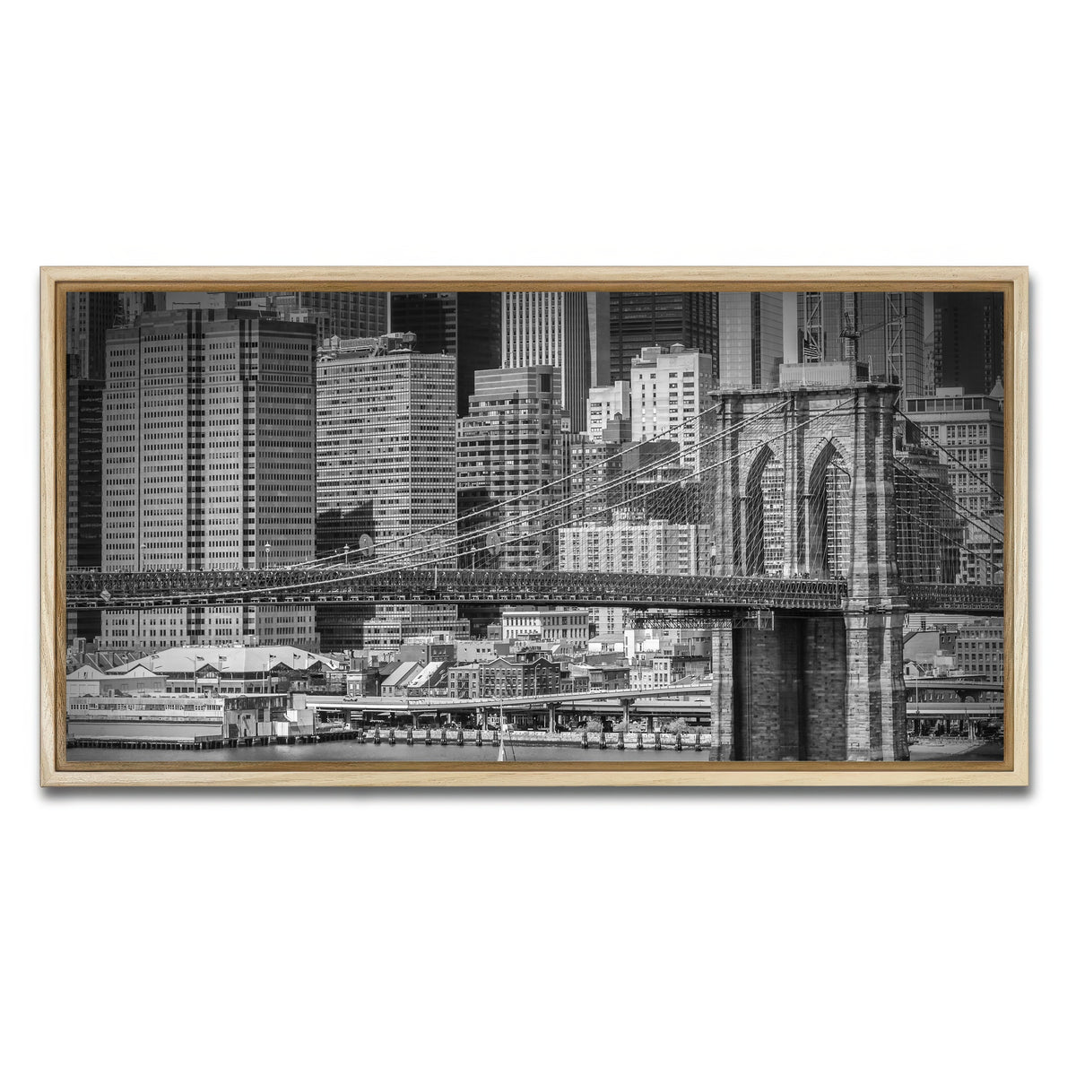 AUTO-MOCKUP WHITE | Brooklyn Bridge & Manhattan Skyline | 1 Piece | Natural Framed Canvas | group=2x1
