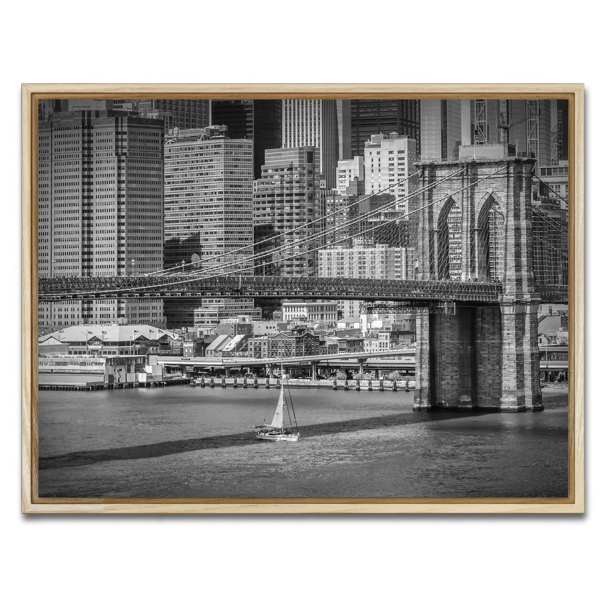 AUTO-MOCKUP WHITE | Brooklyn Bridge & Manhattan Skyline | 1 Piece | Natural Framed Canvas | group=4x3