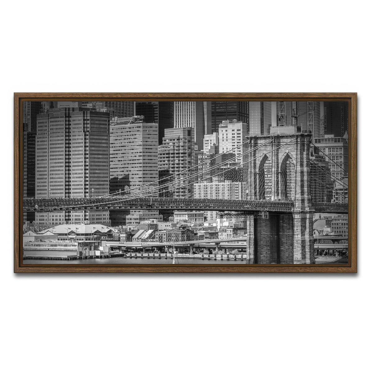 AUTO-MOCKUP WHITE | Brooklyn Bridge & Manhattan Skyline | 1 Piece | Walnut Framed Canvas | group=2x1
