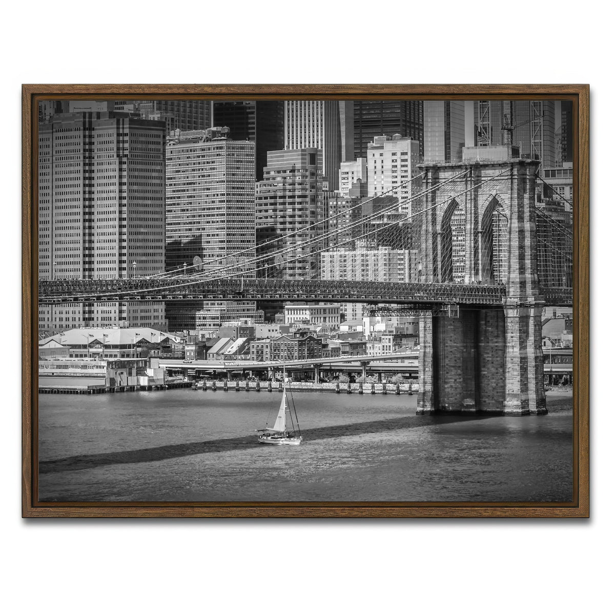 AUTO-MOCKUP WHITE | Brooklyn Bridge & Manhattan Skyline | 1 Piece | Walnut Framed Canvas | group=4x3