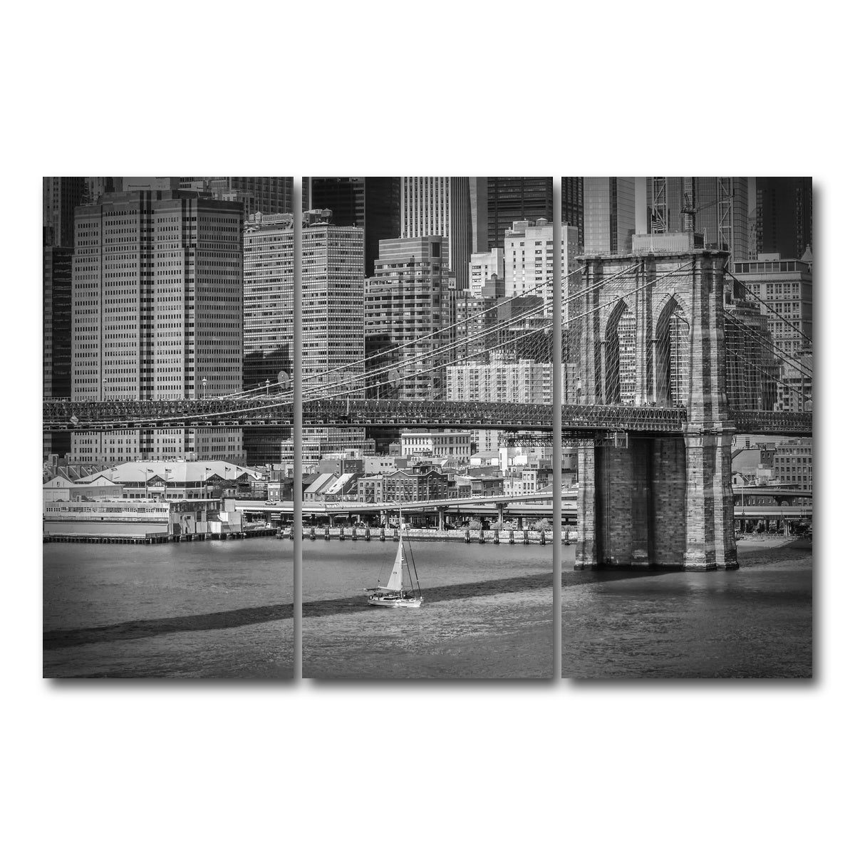 AUTO-MOCKUP WHITE | Brooklyn Bridge & Manhattan Skyline | 3 Piece | Gallery Wrap Canvas | group=12x24