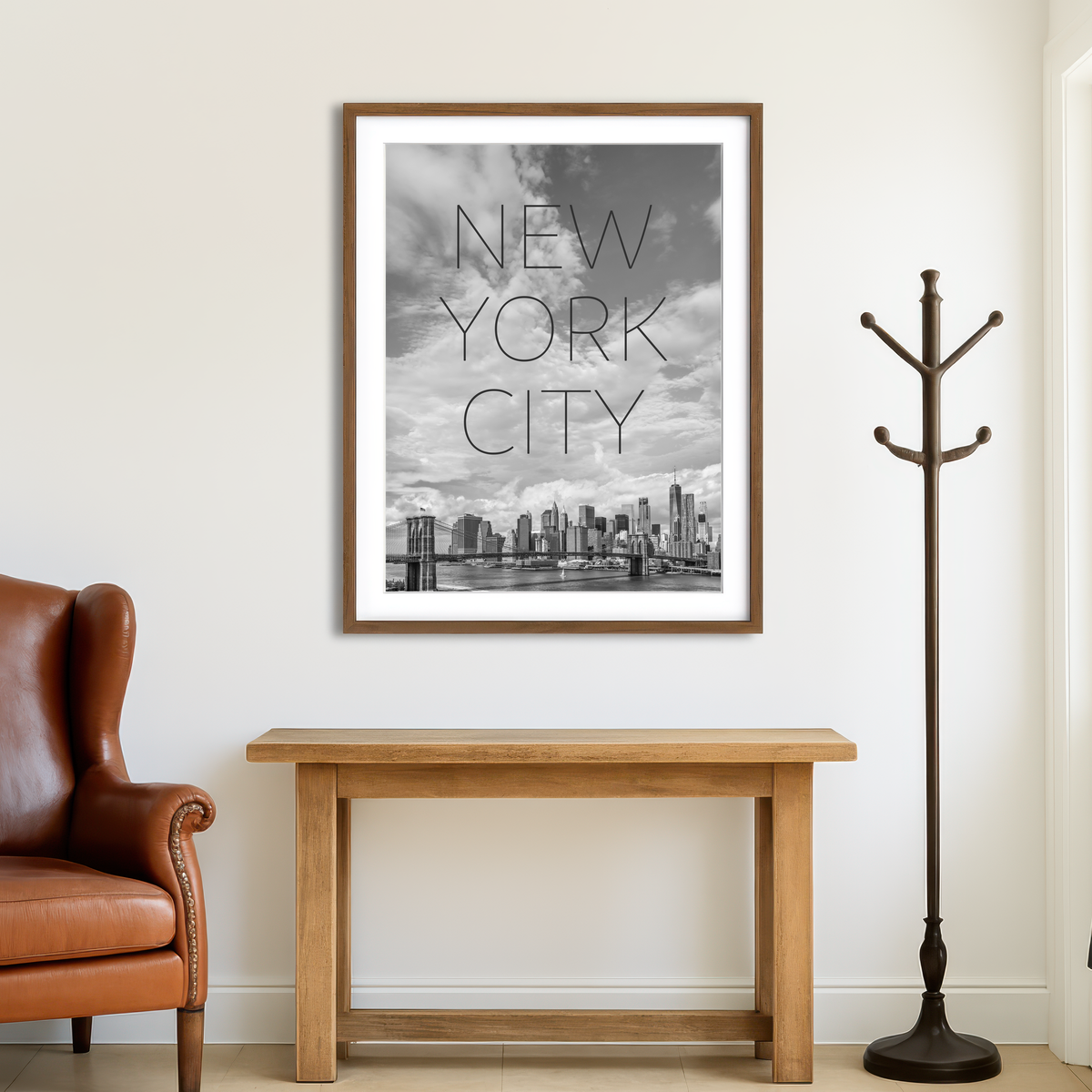 AUTO-MOCKUP ROOM | Brooklyn Bridge Text & Skyline Wall Art