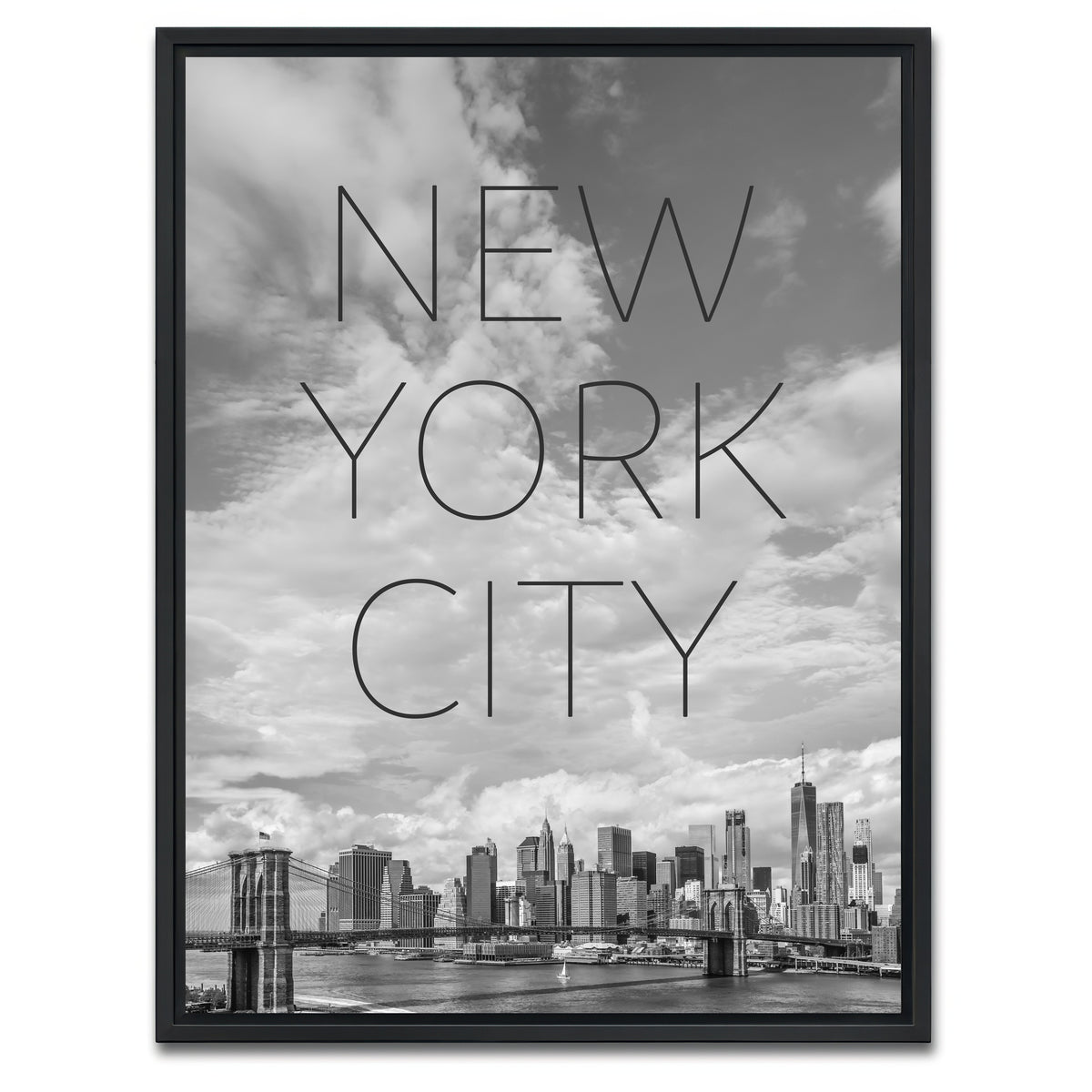 AUTO-MOCKUP WHITE | Brooklyn Bridge Text & Skyline | 1 Piece | Black Framed Canvas | group=3x4