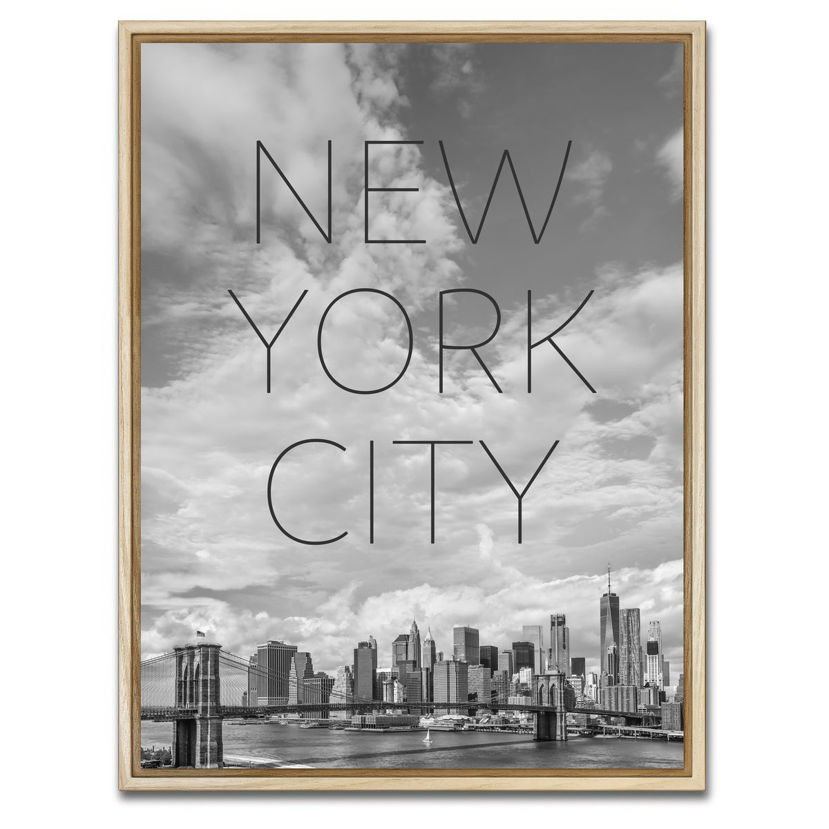 AUTO-MOCKUP WHITE | Brooklyn Bridge Text & Skyline | 1 Piece | Natural Framed Canvas | group=3x4