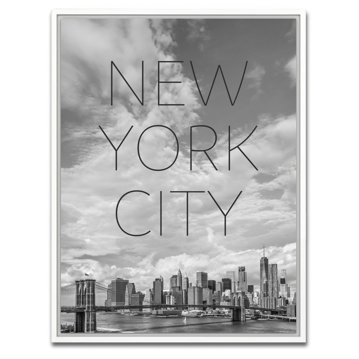 AUTO-MOCKUP WHITE | Brooklyn Bridge Text & Skyline | 1 Piece | White Framed Canvas | group=3x4