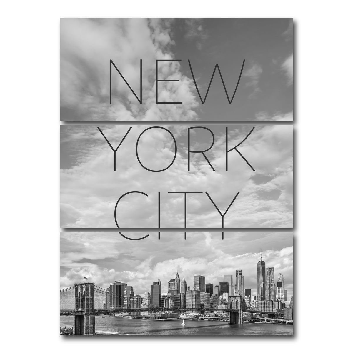 AUTO-MOCKUP WHITE | Brooklyn Bridge Text & Skyline | 3 Piece | Gallery Wrap Canvas | group=8x18_stacked