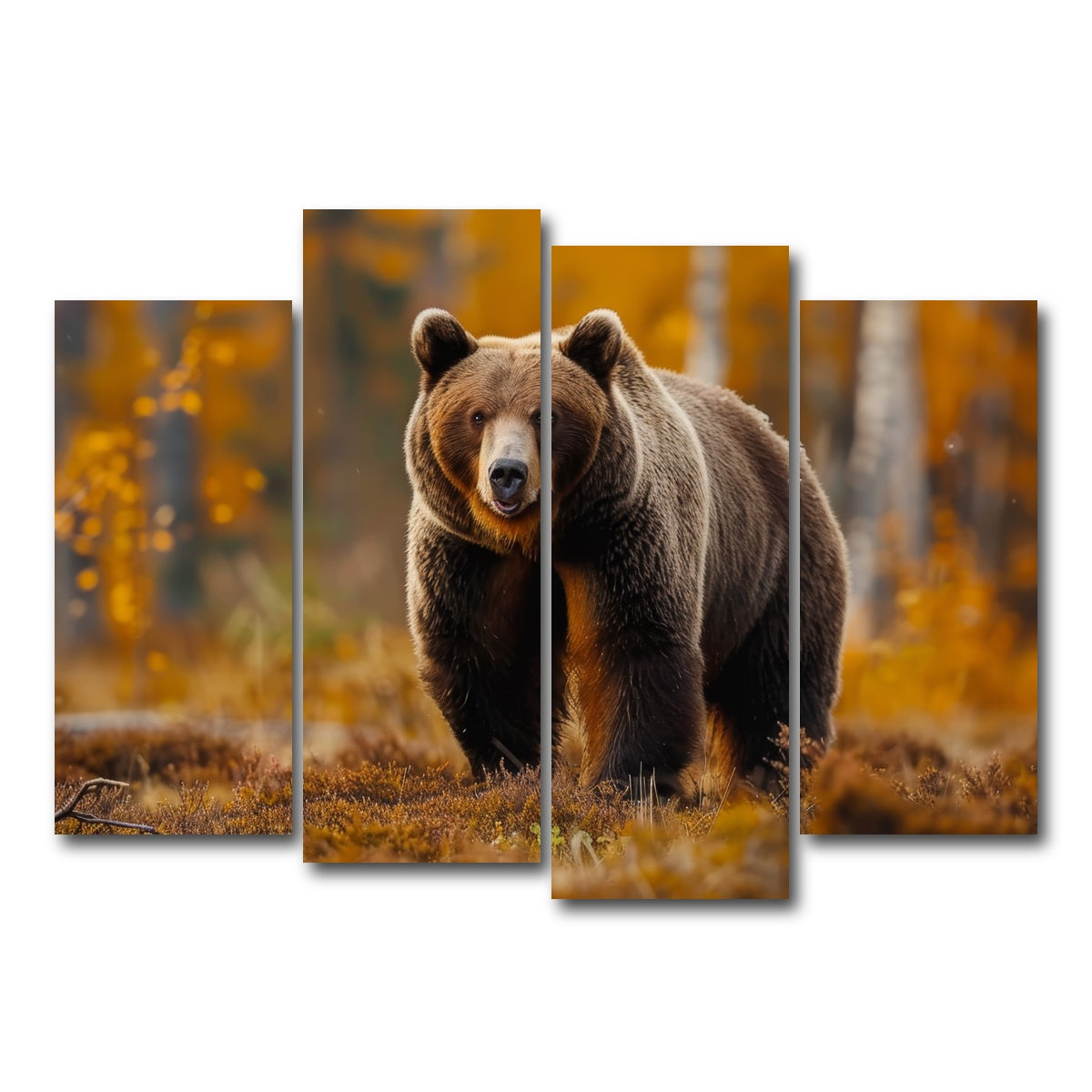 AUTO-MOCKUP WHITE | Brown Bear in Autumn Forest | 4 Piece | Gallery Wrap Canvas | group=4_normal
