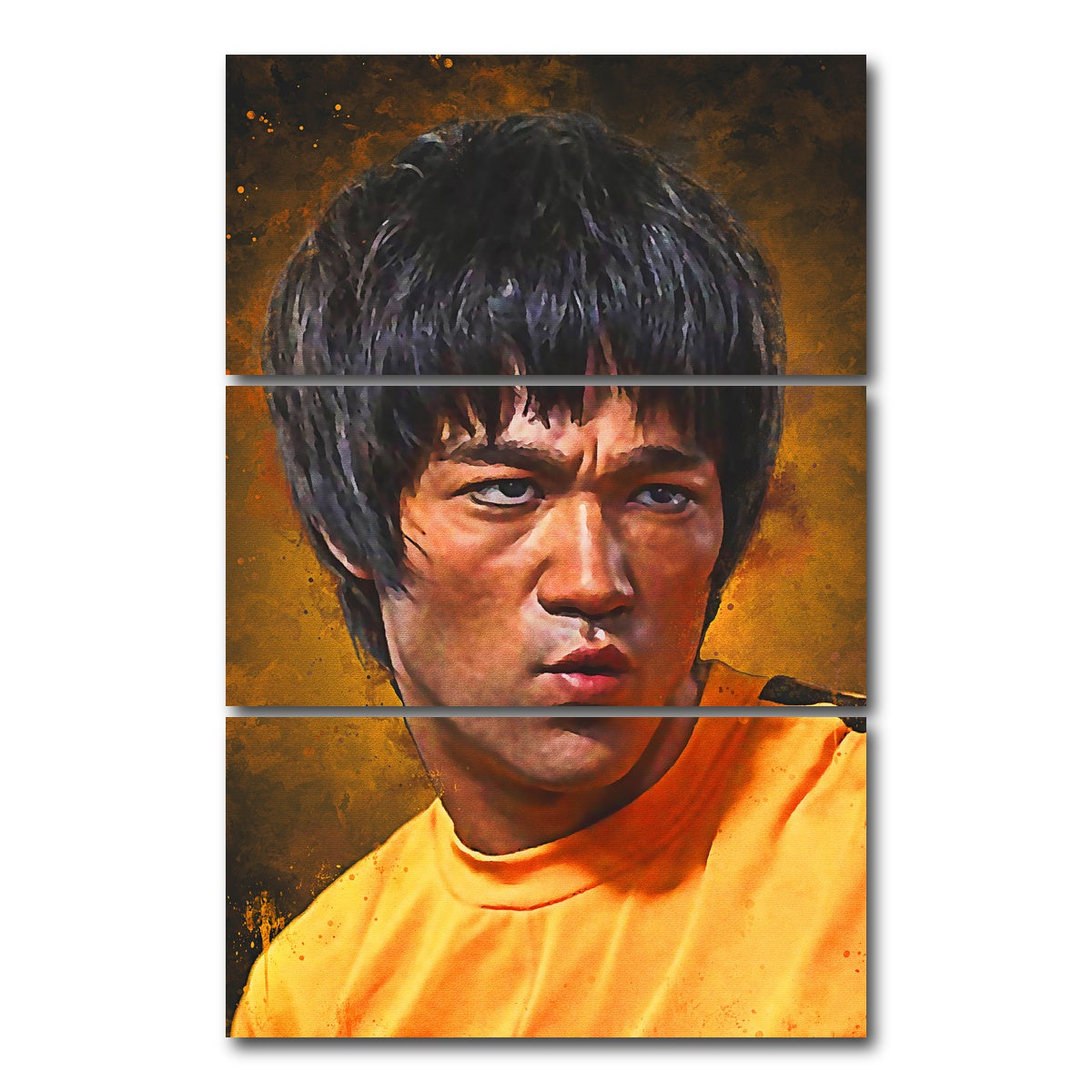 AUTO-MOCKUP WHITE | Bruce Lee Painting | 3 Piece | Gallery Wrap Canvas | group=12x24_stacked