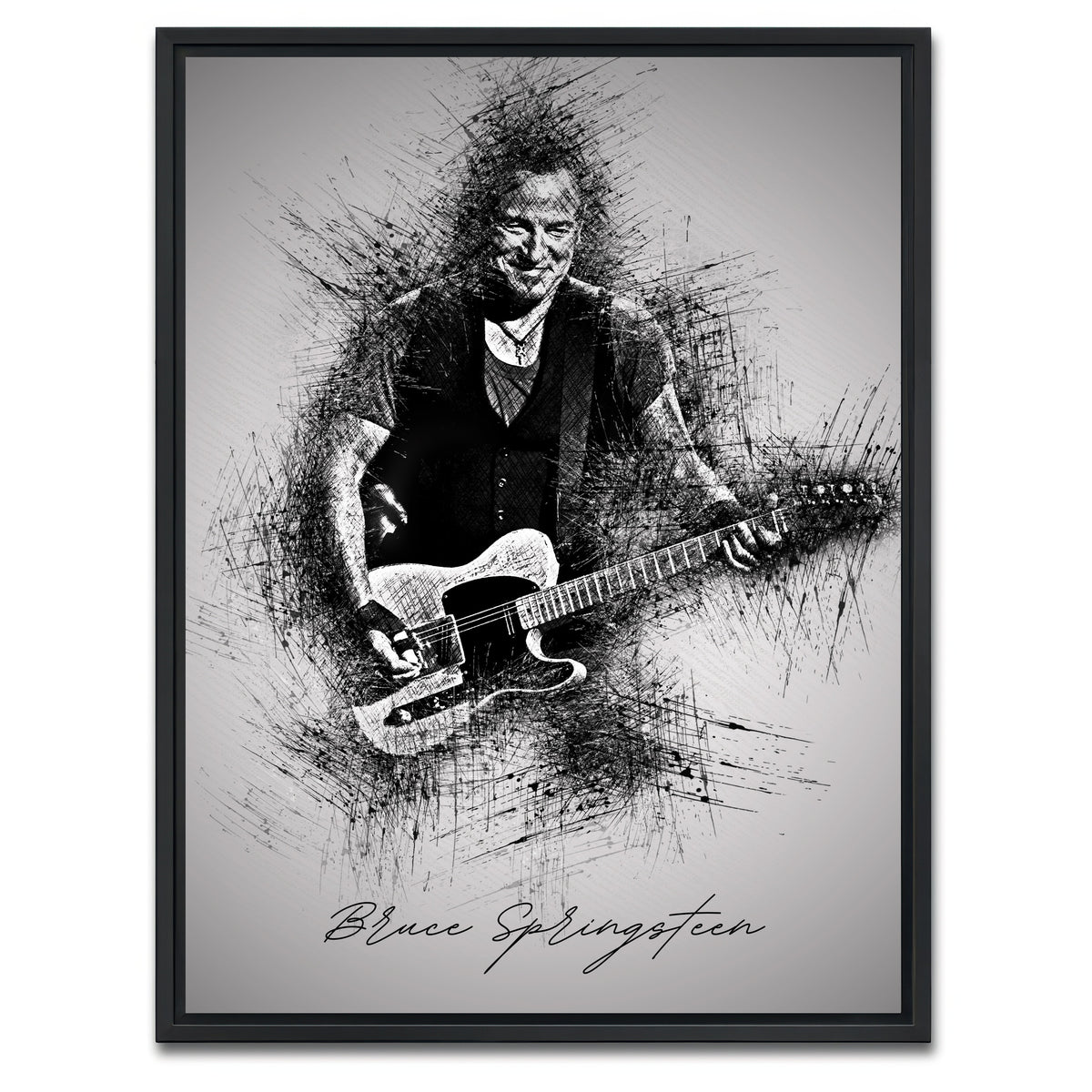 AUTO-MOCKUP WHITE | Bruce Springsteen Guitar | 1 Piece | Black Framed Canvas | group=3x4