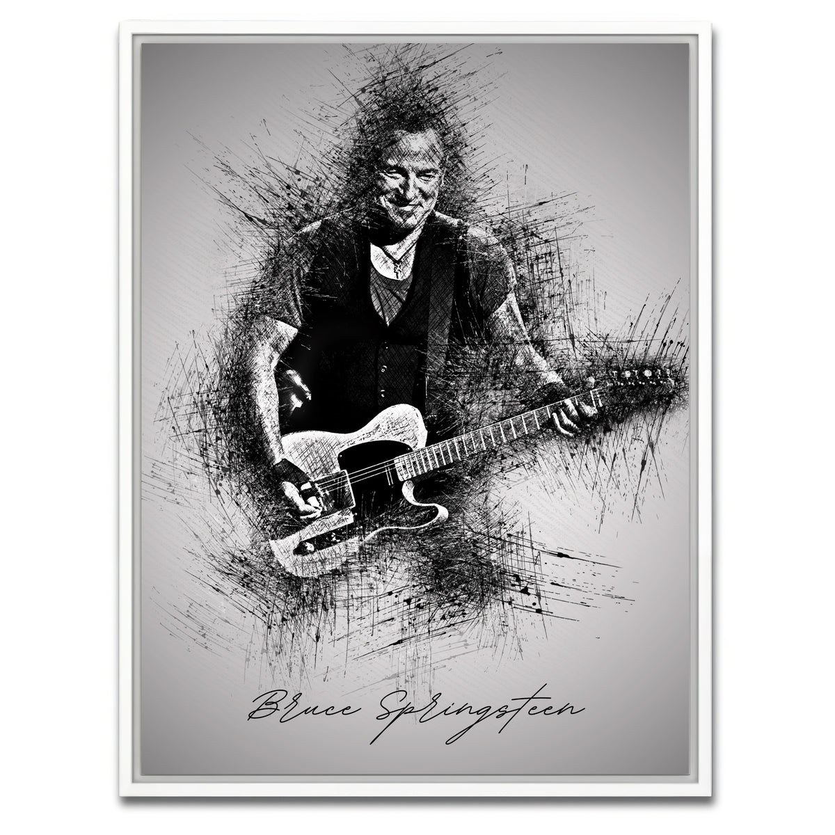 AUTO-MOCKUP WHITE | Bruce Springsteen Guitar | 1 Piece | White Framed Canvas | group=3x4