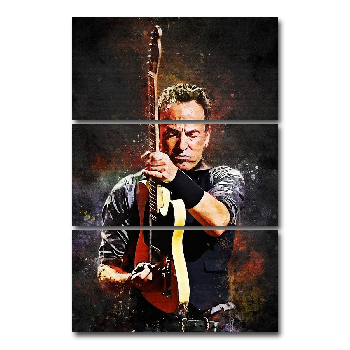 AUTO-MOCKUP WHITE | Bruce Springsteen Painting | 3 Piece | Gallery Wrap Canvas | group=12x24_stacked