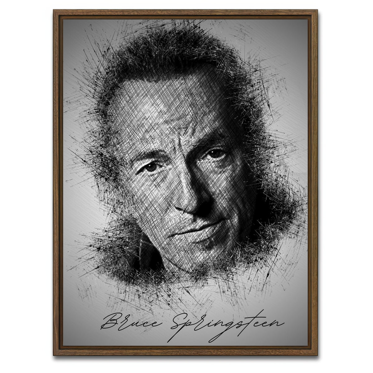 AUTO-MOCKUP WHITE | Bruce Springsteen Sketch | 1 Piece | Walnut Framed Canvas | group=3x4