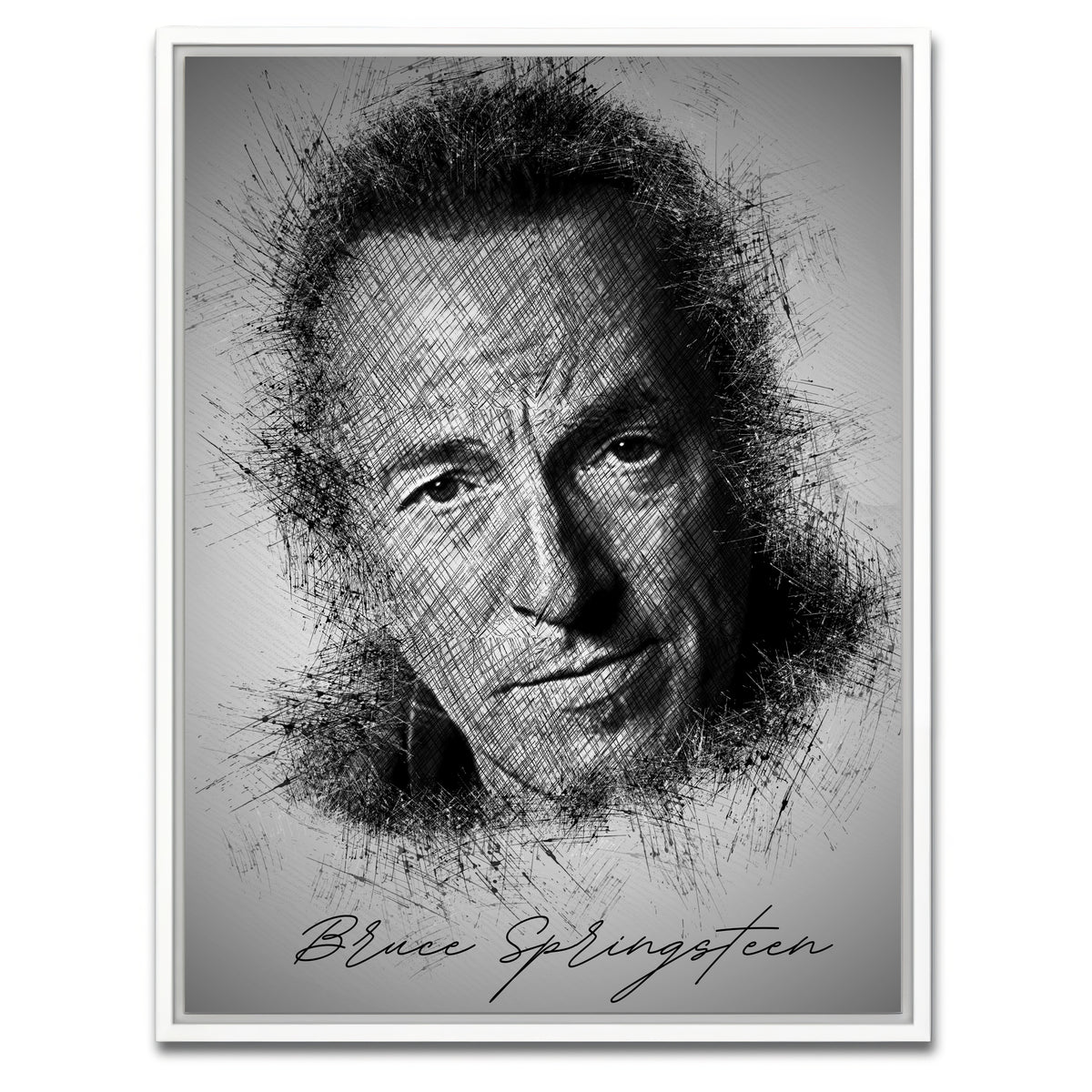 AUTO-MOCKUP WHITE | Bruce Springsteen Sketch | 1 Piece | White Framed Canvas | group=3x4