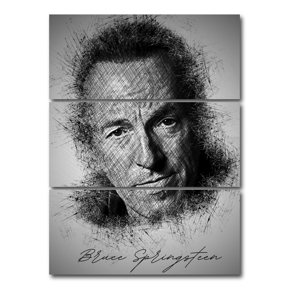 AUTO-MOCKUP WHITE | Bruce Springsteen Sketch | 3 Piece | Gallery Wrap Canvas | group=8x18_stacked