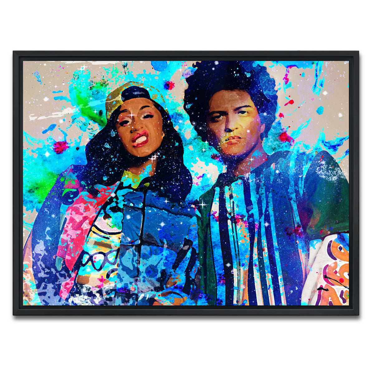 AUTO-MOCKUP WHITE | Bruno Mars & Cardi B | 1 Piece | Black Framed Canvas | group=4x3