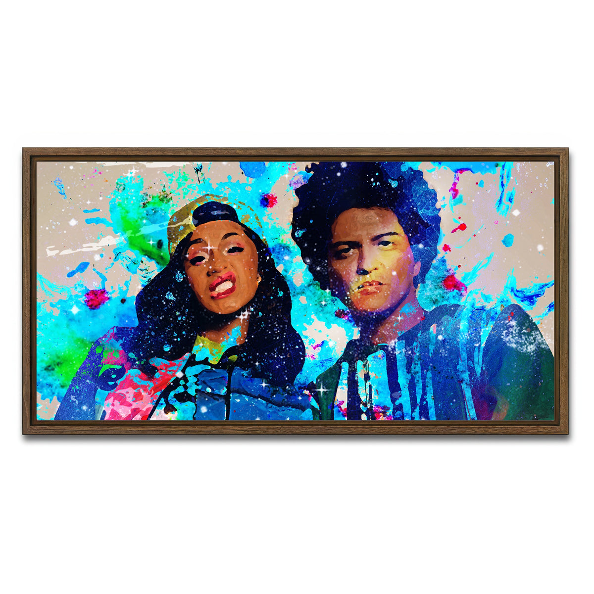 AUTO-MOCKUP WHITE | Bruno Mars & Cardi B | 1 Piece | Walnut Framed Canvas | group=2x1