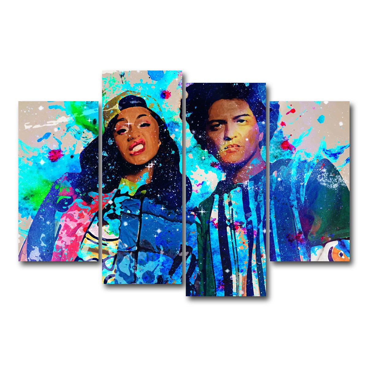 AUTO-MOCKUP WHITE | Bruno Mars & Cardi B | 4 Piece | Gallery Wrap Canvas | group=4_short