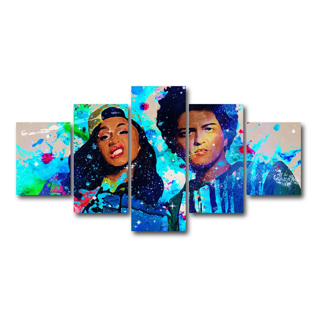 AUTO-MOCKUP WHITE | Bruno Mars & Cardi B | 5 Piece | Gallery Wrap Canvas | group=5_short