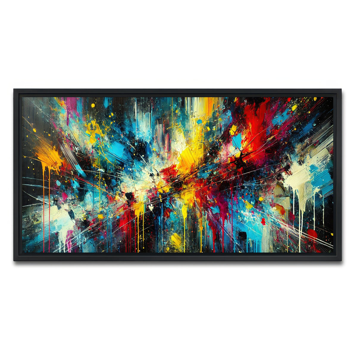AUTO-MOCKUP WHITE | Brush Stroke and Splashes Dark | 1 Piece | Black Framed Canvas | group=2x1