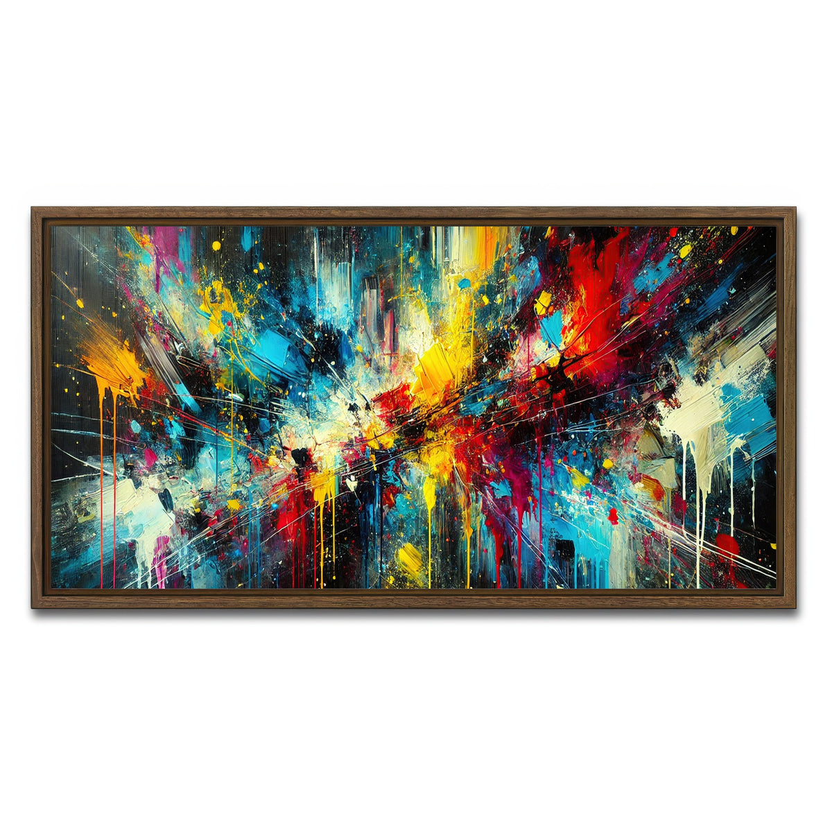 AUTO-MOCKUP WHITE | Brush Stroke and Splashes Dark | 1 Piece | Walnut Framed Canvas | group=2x1