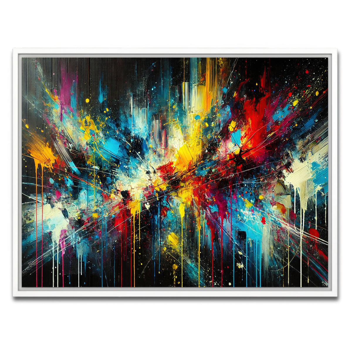 AUTO-MOCKUP WHITE | Brush Stroke and Splashes Dark | 1 Piece | White Framed Canvas | group=4x3