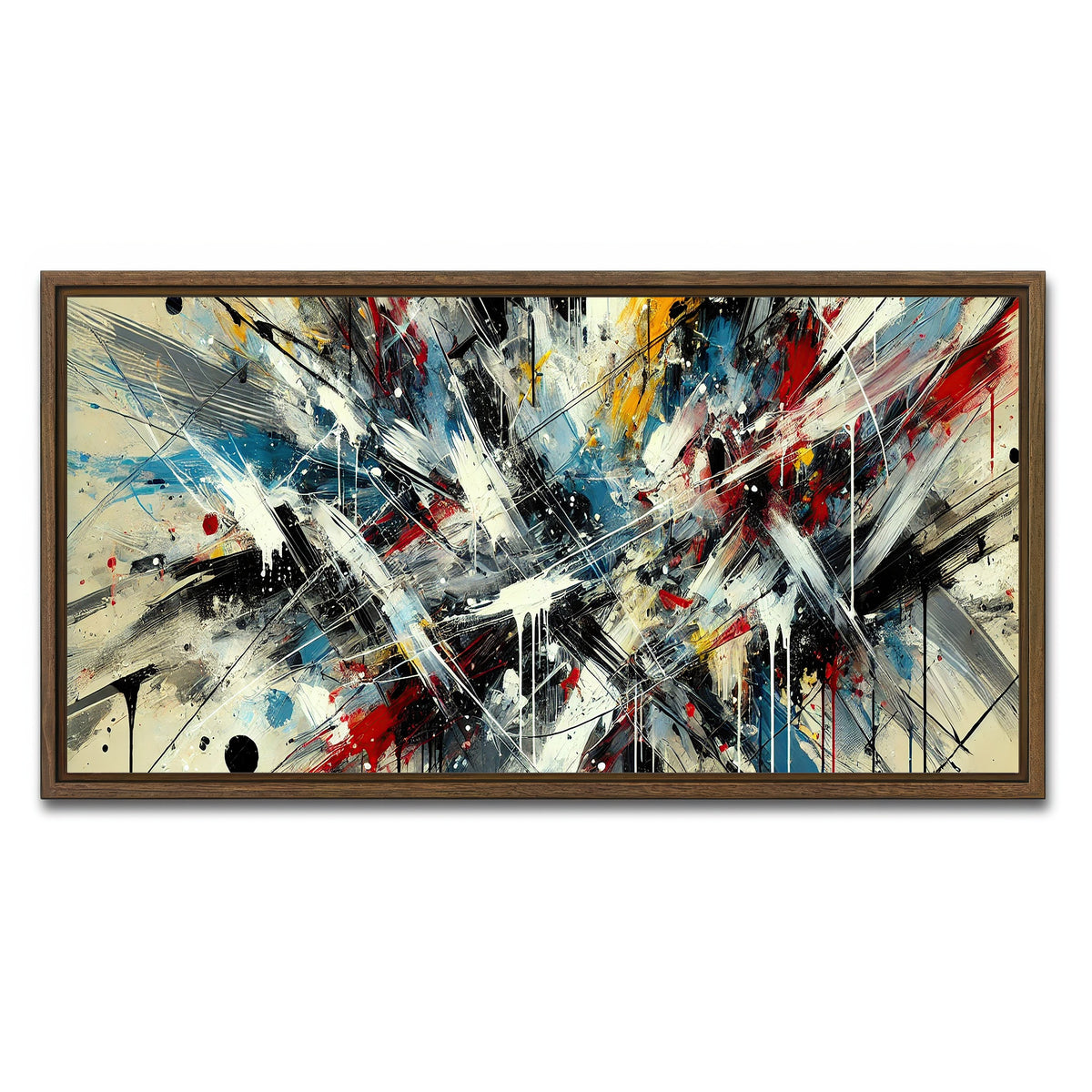 AUTO-MOCKUP WHITE | Brush Stroke and Splashes | 1 Piece | Walnut Framed Canvas | group=2x1